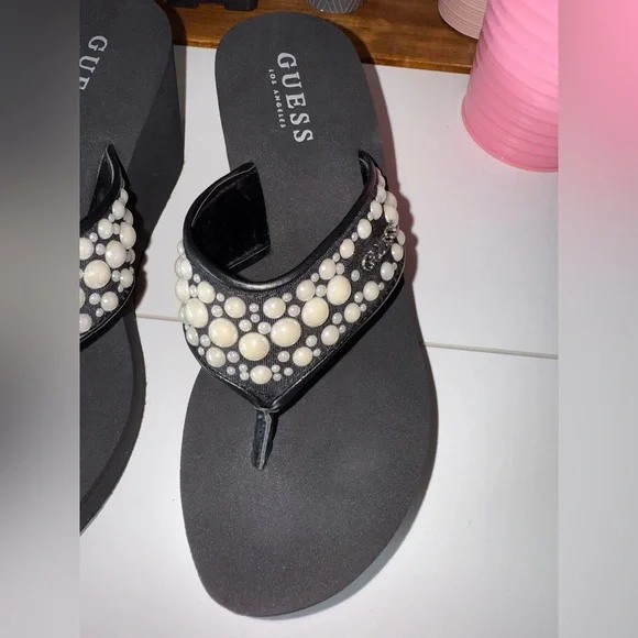 Guess Black Platform Wedge Sandals - Picture 10 of 15